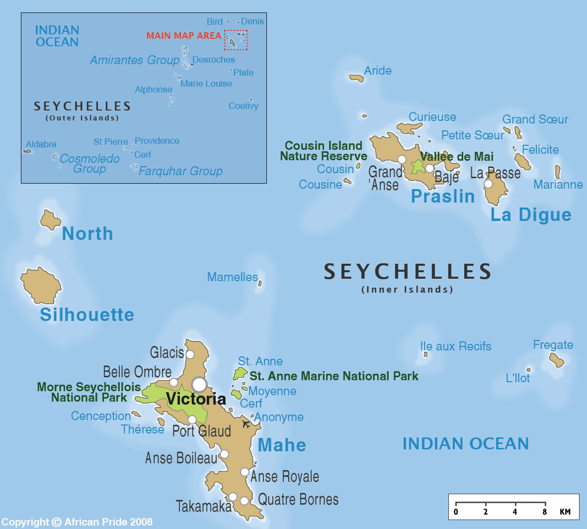 Mapa de Seychelles, Seychelles: qué ver, excursiones
