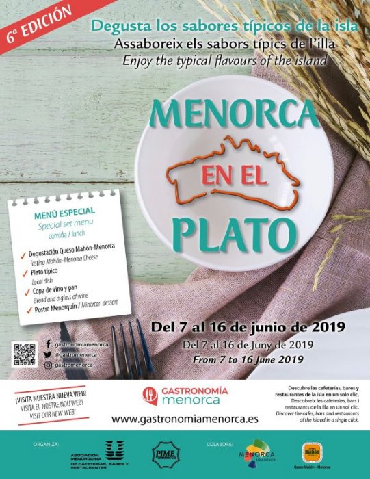 Cartel 6ª Edición "Menorca en el plato" 2019, Oficina Turismo de Menorca: Información actualizada 1