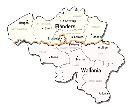 Mapa Bélgica, Rutas: Bruselas - Brujas- Gante- Amberes- Malinas- Lovaina