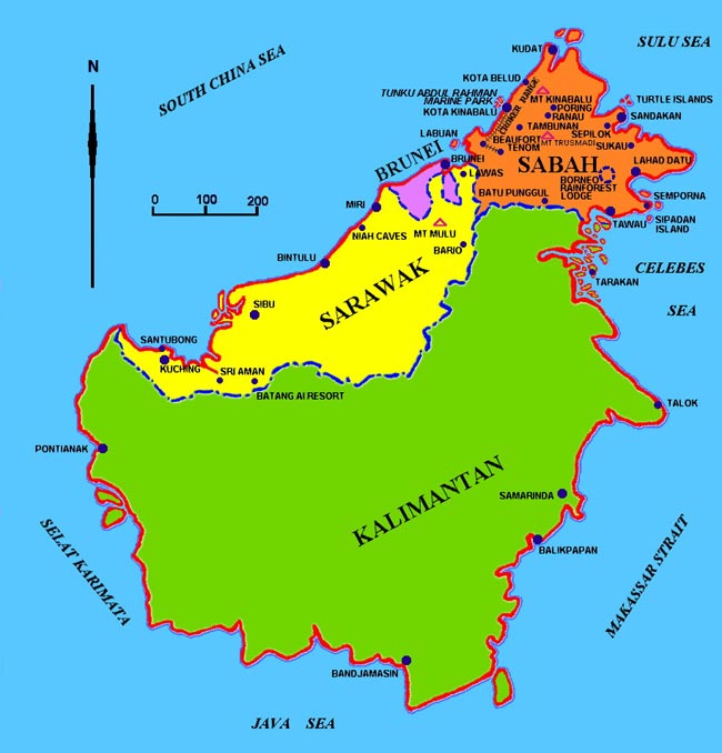 Mapa de Borneo, Sabah y Sarawak, Viajando por Borneo (Malasia) 0
