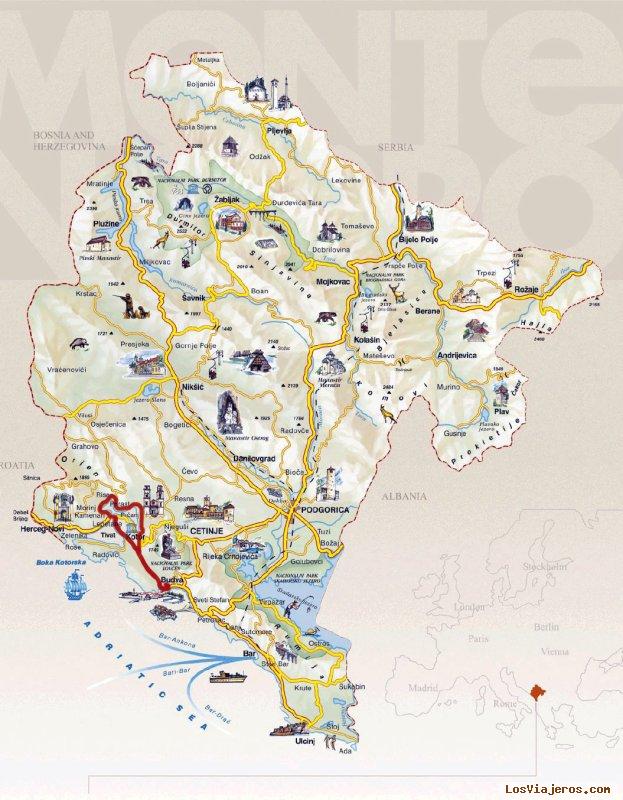Mapa de Montenegro, Viajar a Montenegro: Visitas, rutas, hoteles, restaurantes