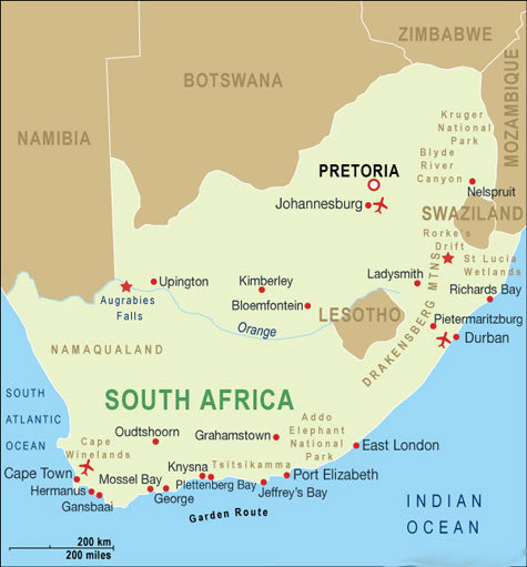 Mapa de Sudafrica, Viajar a Sudáfrica