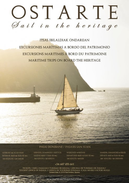 Cartel Ostarte Sailing, Paseos Bahia de Pasaia, Velero Lucretia - EUSKADI 1, Comarca de Oarsoaldea: Rentería, Lezo, Pasaia... - Guipúzcoa